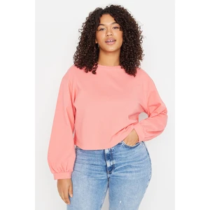 Trendyol Curve Salmon Balloon Sleeve Crop Knitted Thin Sweatshirt