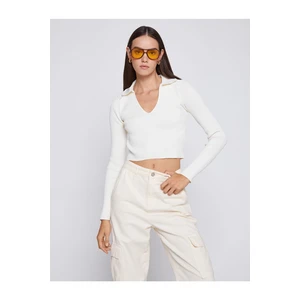 Koton Polo Neck Crop T-Shirt Long Sleeve