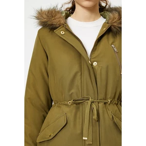 Koton Women's Green Faux Fur Detailed Parka