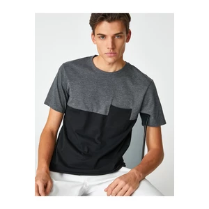 Koton Crew Neck T-shirt with Pocket Detail, Color Block Short Sleeve Cotton.