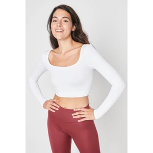Trendyol White Seamless/Seamless Crop Extra Stretchy Square Neck Sports Blouse