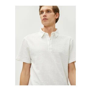 Koton Polo Neck T-Shirt. Textured Buttons Short Sleeve Cotton.