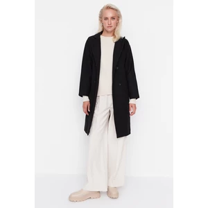 Trendyol Black Wide-Cut Oversized Button Detailed Long Stamped Coat
