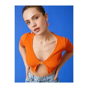Koton Crop Sweater Cardigan Metal Detail