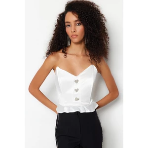 Trendyol Ecru Crop Lined Bridal Blouse with Knitted Accessories, Satin, and Satin