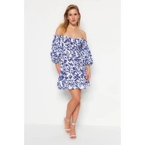 Trendyol Blue Open-Waist Mini Woven Carmen Collar Dress