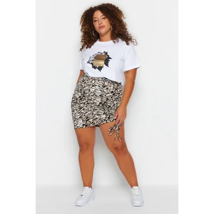 Trendyol Curve Black Knitted Pleated Animal Print Skirt