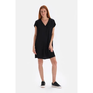 Dagi Black Viscose Dress With Satin Surface