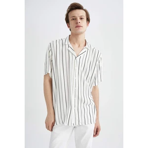 DEFACTO Regular Fit Short Sleeve Striped Viscose Shirt