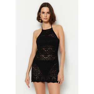 Trendyol Black Fitted Mini Knitwear With Low-Cracked Back Beach Dress