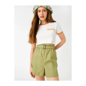 Koton Belted Shorts High Waist Linen Blend