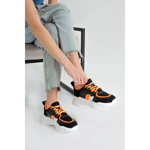 İnan Ayakkabı WOMEN'S BLACK & ORANGE SNEAKERS WITH SNEAKERS Y1105.