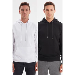 Trendyol Black and White Men's 2 Pack Regular Fit Basic Hooded Sweatshirt