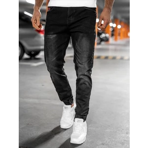 Czarne spodnie jeansowe joggery męskie Denley 61038W0