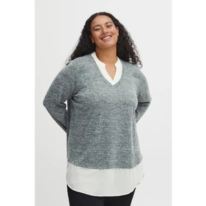 Grey Ladies Sweater with Shirt Inset Fransa - Ladies