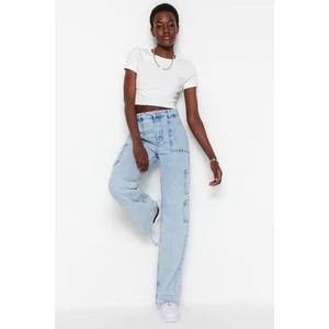 Trendyol Light Blue High Waist Wide Leg Jeans with Cargo Pocket