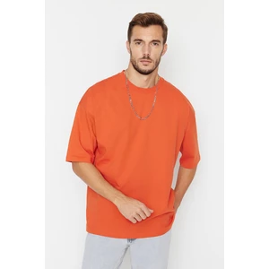 Trendyol Orange Men's Basic 100% Cotton Crew Neck Oversized Short Sleeved T-Shirt
