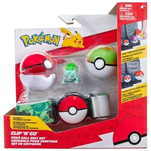 Jazwares Pokémon Clip and Go set Bulbasaur s páskem - Poké Ball + Nest Ball