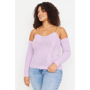 Trendyol Curve Lilac Chain Detailed Off-the-Shoulder Knitwear Sweater