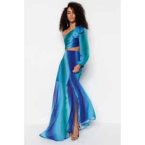 Trendyol Multicolored Lined Window/Cut Out Detailed Chiffon Gradient Long Evening Dress
