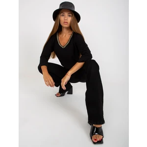 Black casual blouse in cotton RUE PARIS