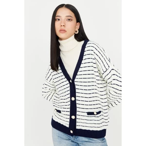 Trendyol Navy Blue Wide Striped Knitwear Cardigan