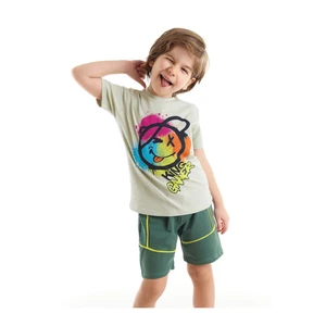 Mushi Let's Laugh Cotton Combed Combed Boy T-Shirt Khaki Shorts Set