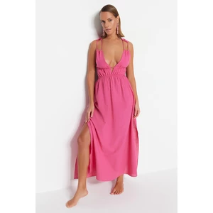 Trendyol Fuchsia Maxi Woven 100% Cotton Beach Dress with a Slit