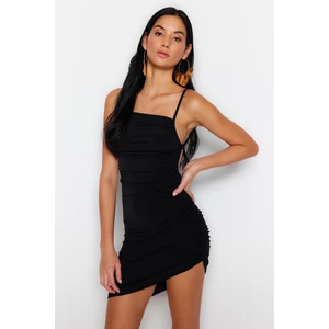Trendyol Black Fitted Mini Knitted Beach Dress With Draping
