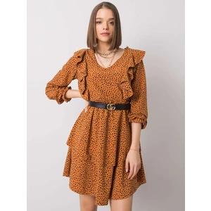 RUE PARIS Light brown dress with flounces