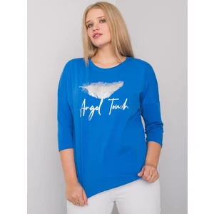 Larger blue cotton blouse with printed design