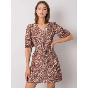 Brown patterned dress with a belt