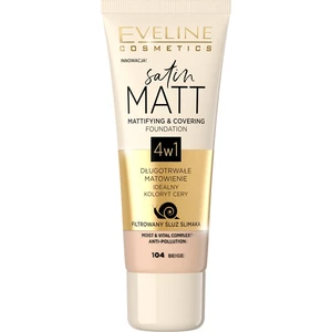 Eveline Cosmetics Satin Matt zmatňujúci make-up s extraktom zo slimáka odtieň 104 Beige 30 ml