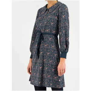 Dark blue patterned dress with collar Blutsgeschwister Mademoiselle Dack - Women