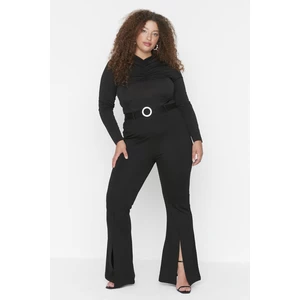 Trendyol Curve Black Knitted Trousers With Slit Detail Belt