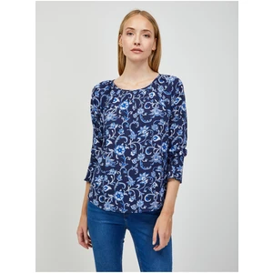 Dark Blue Flowered Blouse with Three-Quarter Sleeve ORSAY - Women