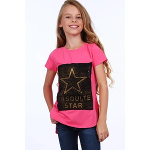 Girls' T-shirt with longer back, amaranth