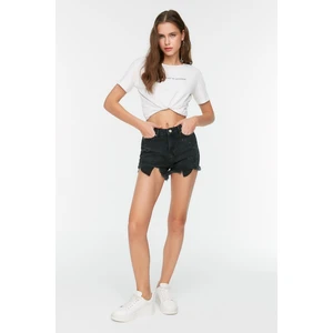 Trendyol Anthracite Ripped Mini Denim Shorts