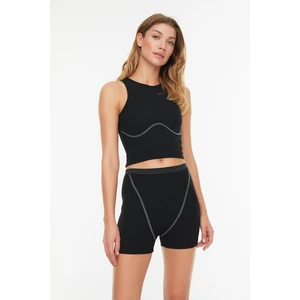 Trendyol Black Stitch Detailed Crop Camisole Knitted Pajamas Set