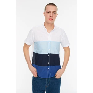 Trendyol Blue Men's Slim Fit Buttoned Collar Color Block
