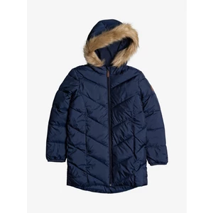 Roxy Dark Blue Girly Quilted Winter Coat with Hood and Artificial Fur Rox - Unisex
