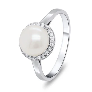 Brilio Silver Elegantní stříbrný prsten s perlou a zirkony RI034W 52 mm