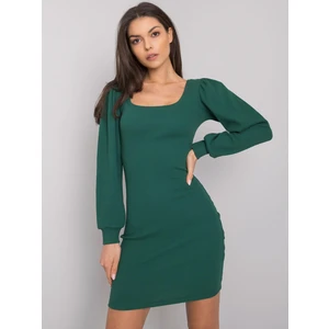 RUE PARIS Dark green dress with long sleeves