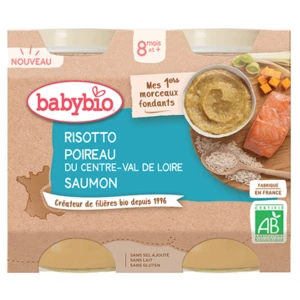 BABYBIO Bio rizoto s pórom, maslovou tekvicou a lososom 2x200 g