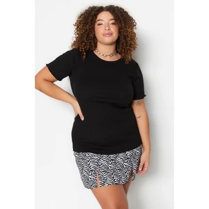 Trendyol Curve Black Crew Neck Bodycone Ribbed Knitted Blouse