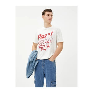 Koton Slogan Printed T-Shirt Pizza Themed Crew Neck Cotton