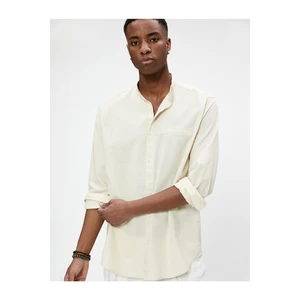 Koton Linen-Mixed Shirt with a Large Collar Pocket Detailed Buttons, Long Sleeved.