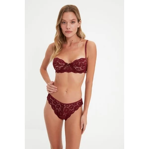 Trendyol Claret Red Lace Covered Bustier Bottom-Top Set