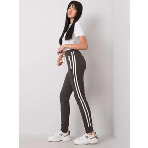 Dark khaki sweatpants with stripes