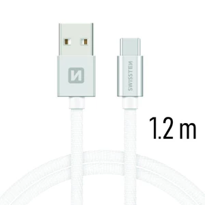 Datový kabel Swissten Textile USB / USB-C 1,2 M, silver
